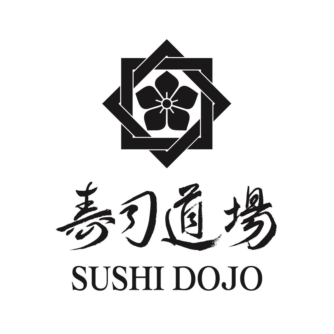 The final Sushi Dojo chef coat design, showing crest placement and embroidery specification.