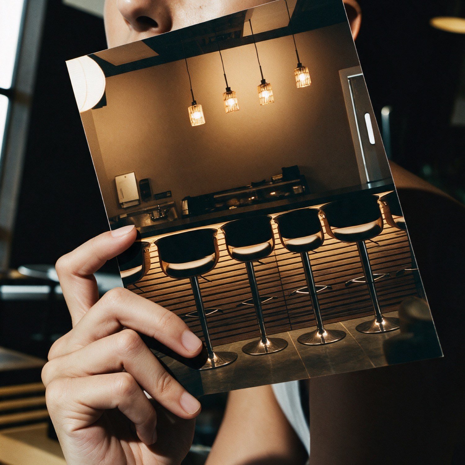 The Sushi Dojo pamphlet held open in the low, warm light of the restaurant's bar interior.